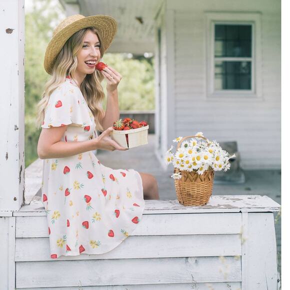 Privacy Please Dixie Mini Dress Strawberry Print Plunge Neck size XS - Picture 4 of 10